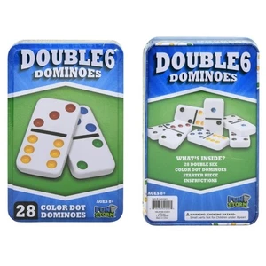 Double Six Dominoes Domino set of 28 in Tin Case Color Dots New Sealed - Picture 1 of 1