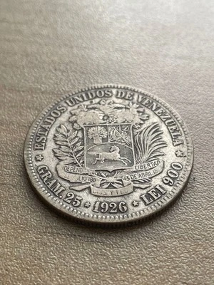 Moneda de 25g de plata .900 de 5 bolívares Venezuela 1926 - bolívar simón vintage 800K Foto 1 de 4