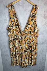 Womens Plus Size 3X Floral Romper Jumpsuit Orange Yellow Black Boho Beach Summer - Photo 1/6