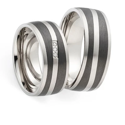 Trauringe Titan Carbon Diamant - Partnerringe Eheringe Verlobungsringe + Gravur - Bild 1 von 4