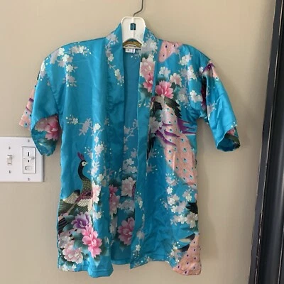 Oriental Village children’s S 100% silk blue kimono robe top - Image 1 of 4