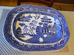 LARGE Antique Wedgwood Blue Willow 17 1/2" Platter w/Deep Well - Picture 1 of 8