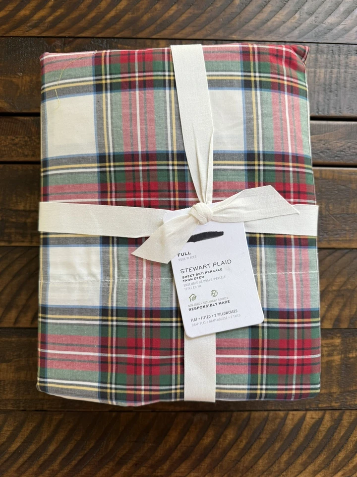 Juego de sábanas de percal orgánico a cuadros Pottery Barn Stewart 4 piezas nuevo completo Foto 1 de 1