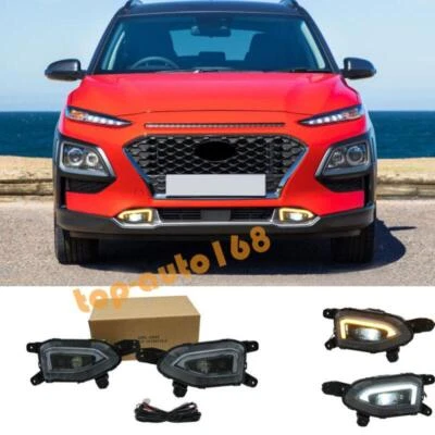 LED Front Fog Lights Driving Lights/ Turn Lights 2pcs For Hyundai Kona 2018-2021 Foto 1 de 4