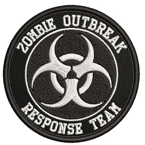 BIOHAZARD SYMBOL embroidered iron-on PATCH BLACK WARNING LOGO ZOMBIE APOCALYPSE - Picture 1 of 9