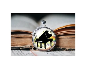 Cabochon Pendant - Piano - 1" on silver-tone bezel and chain - Picture 1 of 1