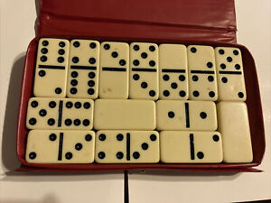 Vintage Domino game  By Cradinal 28 Tile Piece Double 6 Dominoes in Red Case