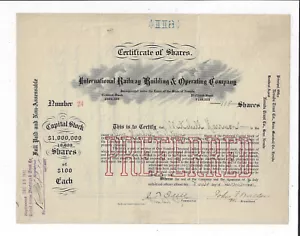 NEVADA 1911 International Railway Building & Operating Company Stock Certificate - Picture 1 of 2