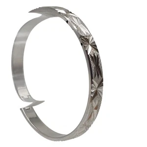 18K RGP White Gold Plated Hinged Silver Bangle Bracelet Starburst Etched - Picture 1 of 8