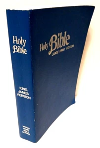 Holy Bible LARGE PRINT EDITION KJV World Home Bible League Blue 70's Softcover - Picture 1 of 8