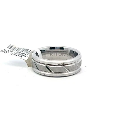 Triton 8mm White Tungsten Comfort Fit Slant Design Band Ring - Image 1 of 4