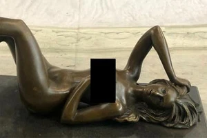 Bronze Art Sculpture Signed Original Mavchi Nude Naked Laying Statue Figure NR - Picture 1 of 6
