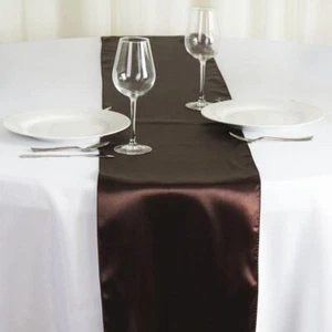 Dark Brown Satin Table Runners, 30cm x 274cm, 12" x 108" - Picture 1 of 2