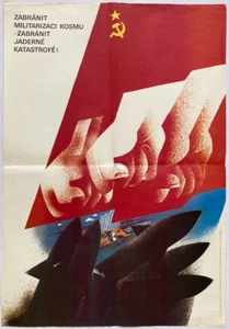 Original Vintage Poster SPACE RACE - COLD WAR - NUCLEAR MILITARIZATION - 1986 - Picture 1 of 10