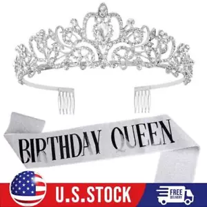 Birthday Ceremony Queen Tiaras Crown Sash for Women Birthday Party Decorations - Picture 1 of 8