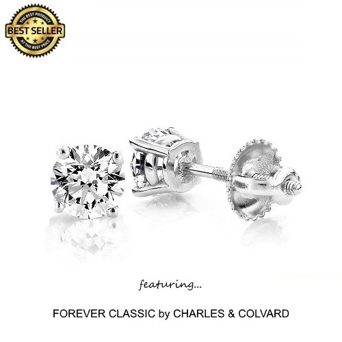 Aretes individuales de moissanita de oro de 14 quilates (Charles y Colvard)  Foto 1 de 1