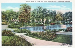 Postal de Evansville Indiana Garvin Park vista panorámica de Lake and Drive - Imagen 1 de 2