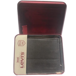 Cartera de hombre LEVI'S de cuero marrón RFID DOBLE PLIEGUE con caja de regalo de hojalata - Imagen 1 de 7