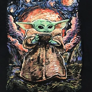 Star Wars Mens XL 46/48 Graphic T-Shirt Baby Yoda Grogru Van Gogh Mandalorian - Picture 1 of 6