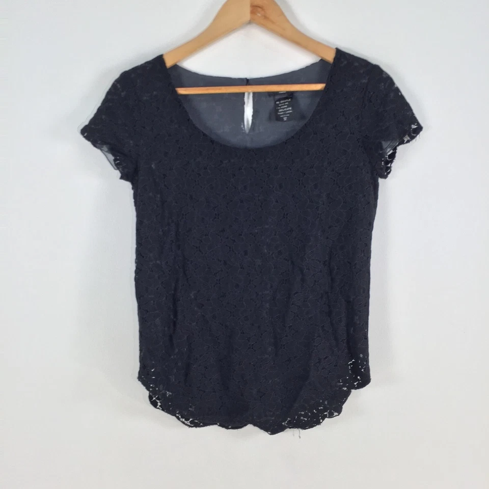 Blusa mujer Talula top talla XS negra encaje floral manga corta 058398 Foto 1 de 4