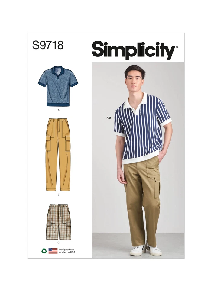 Simplicity Mens Knit Top, Cargo Pants & Shorts Sewing Pattern S9718 - Image 1 of 1
