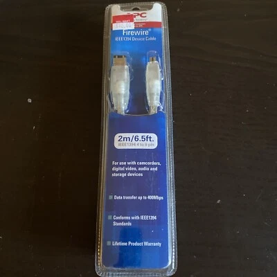 APC Firewire IEEE1394 Device Cable, 4 to 6 pin, Clear 2 Meter FW46CL-2M-2V (NEW) - Image 1 of 2