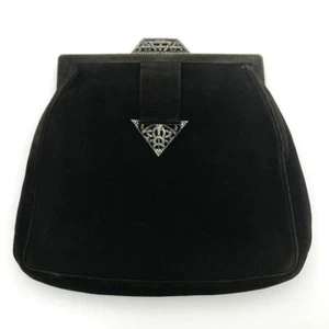 Verdadero Art Deco Gamuza Plata Esterlina Marcasita Bolso sin asas Bolso de mano Antiguo - Imagen 1 de 10