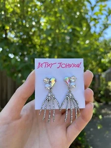 Authentic Betsey Johnson Skeleton Hands Rhinestone Crystal Goth Earrings Nwt - Picture 1 of 9