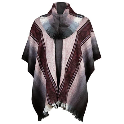 LUXURIOUS ALPACA BLEND PONCHO | HIGH-COLLAR | SOFT&WARM | UNISEX | BURGUNDY GRAY - Image 1 of 4
