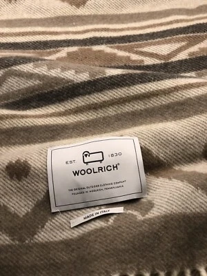 Manta Woolrich Lana Marrón Jacquard Hecha en Italia Nueva Foto 1 de 4