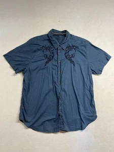 Guess Mens Shirt Blue XXL Button Down Short Sleeve Collared Casual Embroidered - Picture 1 of 10