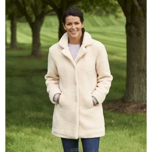 Women's Longline Plush Sherpa Jacket SMALL Natural Chest 38" - Picture 1 of 6