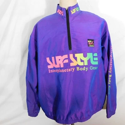 Vtg 90s Surf Style Interplanetary Body Gear Iridescent Windbreaker Jacket OS - Image 1 of 4