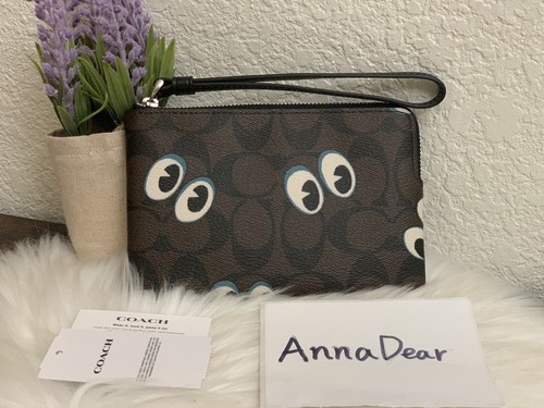 Polso Coach Corner Cerniera In Tela Firmata Con Occhi Di Halloween Nuovo con Etichette $88