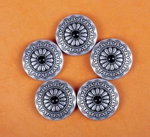 10pcs Beauty Black Bead Flower Leathercraft Silver Saddles Conchos Chicago Screw - Picture 1 of 11