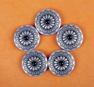 10pcs Beauty Black Bead Flower Leathercraft Silver Saddles Conchos Chicago Screw - Image 1 of 4