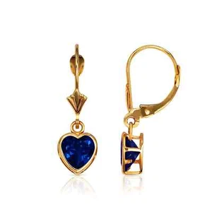 14k Yellow Gold Bezel CZ Heart Birthstone Leverback Dangle Earrings All Colors - Picture 1 of 20