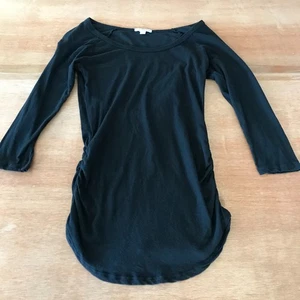 James Perse Top Women 3 Black Scoop Neck Long Sleeve Ruched Stretch Preppy - Picture 1 of 10