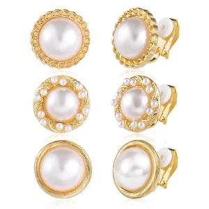 Gold Clip On Earrings 3 Pairs Clips On Stud Earring Set Small Earing Non Pier... - Picture 1 of 7