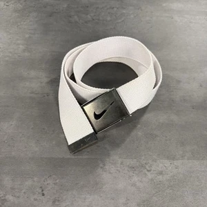 Nike Canvas Belt White Mens Adjustable Metal Logo Buckle Swoosh Golf - Picture 1 of 4