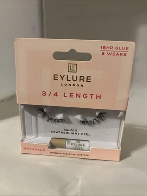 Cílios postiços Eylure London comprimento 3/4 nº Cola 013 - 18 HR sensação de luz de pena - Imagem 1 de 3