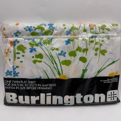Vintage Burlington Twin Flat Sheet Floral Flowers Meadow NOS New Old Stock - Image 1 of 4