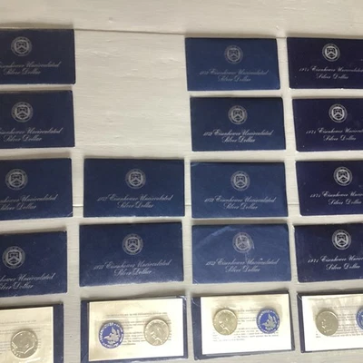 Eisenhower Uncirculated Silver Dollar. Lot Of 18. 1971 1972 1973 1974  - Image 1 of 4