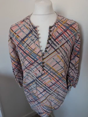 Maeve Blouse Bethesda Plaid Print Large Blouse w/ Buttons Pink Blue Anthropology - Image 1 of 4