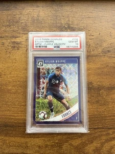 2018 Donruss Optic Kylian Mbappe - Purple Velocity /125 PSA 10 - Rookie Optic - Picture 1 of 3