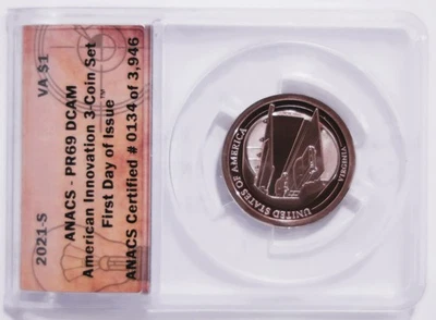 2021-S American Inovation - ANACS PR69 DCAM First Day of Issue - Single Coin - Image 1 of 4