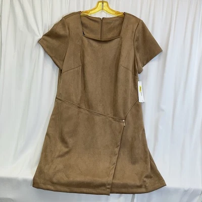 Calvin Klein NWT Faux Suede Shift Dress Plus Size 18W Camel - Image 1 of 4