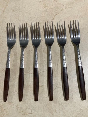 6 Interpur INR2 不锈钢叉棕色人造木柄餐具 MCM 日本 7 3/8 — 第 1/4 张图片