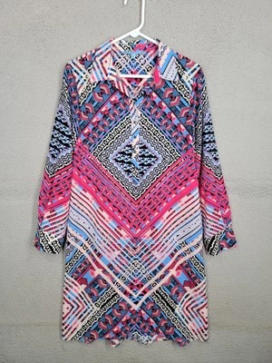 Antonio Melani Pink Geometric Shirt Dress Size 8 Long Sleeve Collared - Image 1 of 4