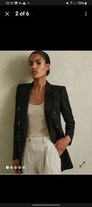 REISS Blazer LANA WOOL BLEND DOUBLE BREASTED BLAZER JACKET IN BLACK Size 10PT - Picture 1 of 5